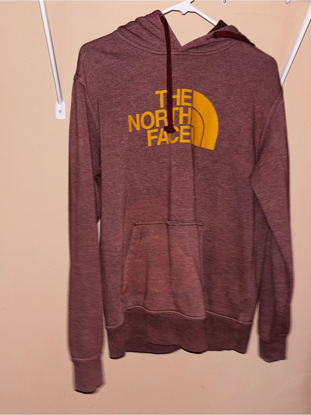 The North Face Men's Maroon Hoodie with Yellow Logo